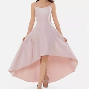 XSCAPE Petite High-Low Ball Satin Gown Double Spaghetti Straps, Lt. Pink, Sz 10P